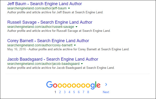 A screenshot of pagination in Google index search results