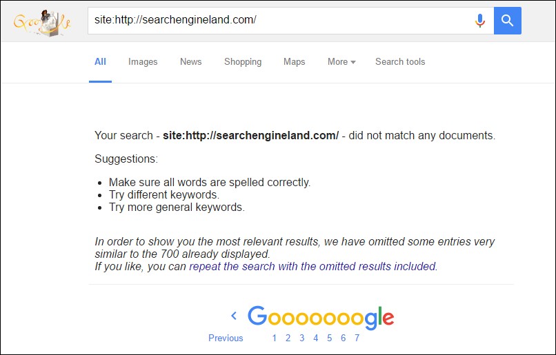Screenshot of the last page of Google index search results