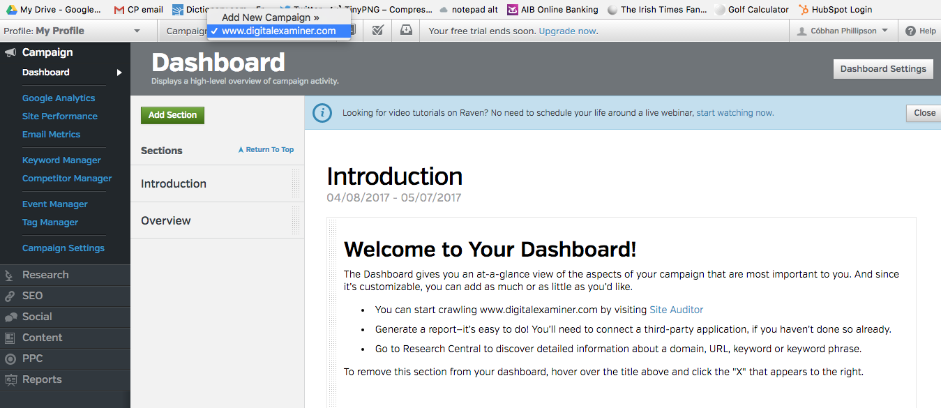raven tools dashboard helps with campaign management
