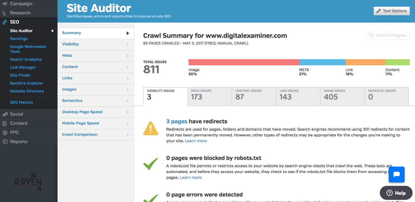 raven tools offers a simple site auditor