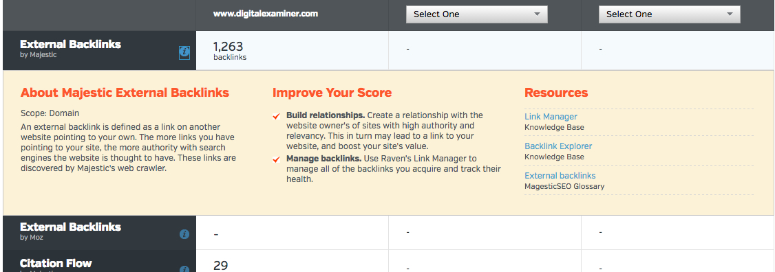 raven tools provides simple external backlink offerings