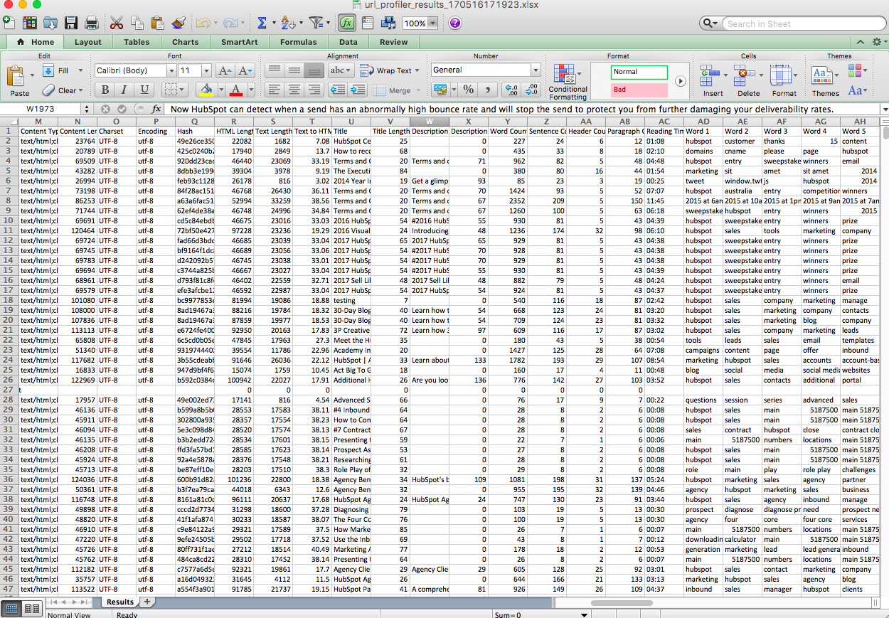 Example of URL Profiler output