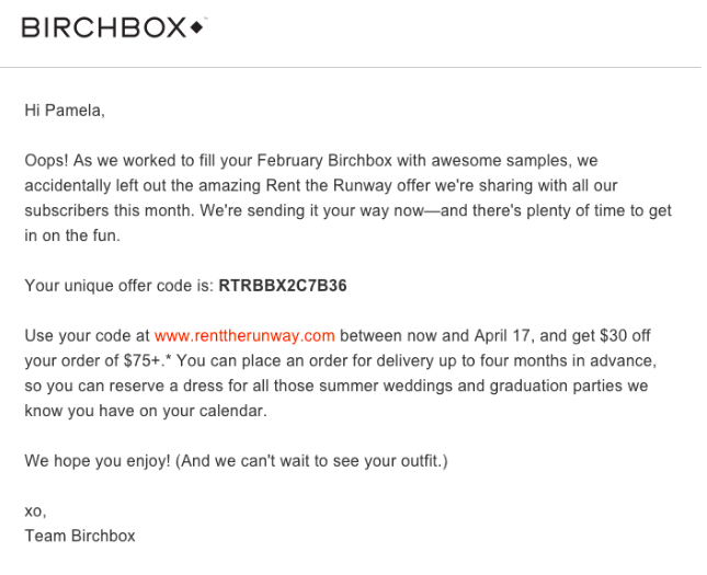birchbox sales email